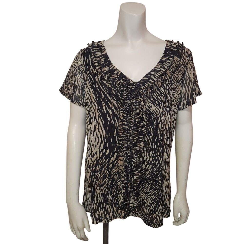 212 Collection Animal Print V Neck Blouse Womens Size Large